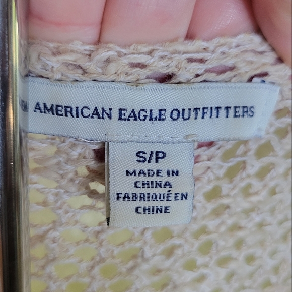 American Eagle Tan Neon Green Color Block Chunky Knit 3/4 Sleeves Top - Picture 4 of 6